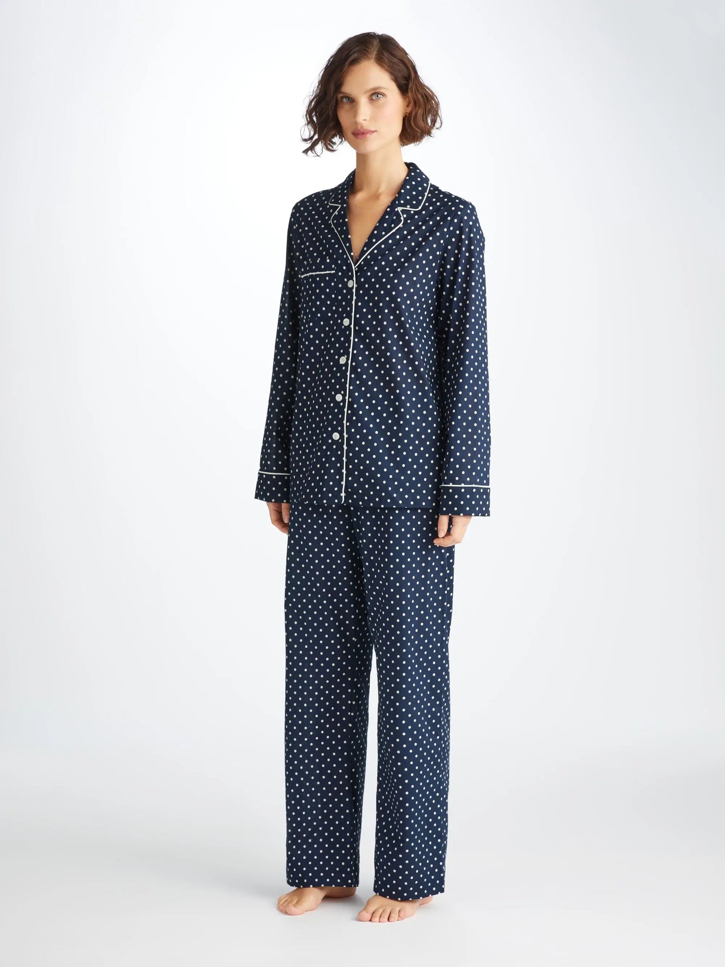 Derek Rose Women's Pyjamas Cotton Batiste Navy Polka Dot Print Derek Rose