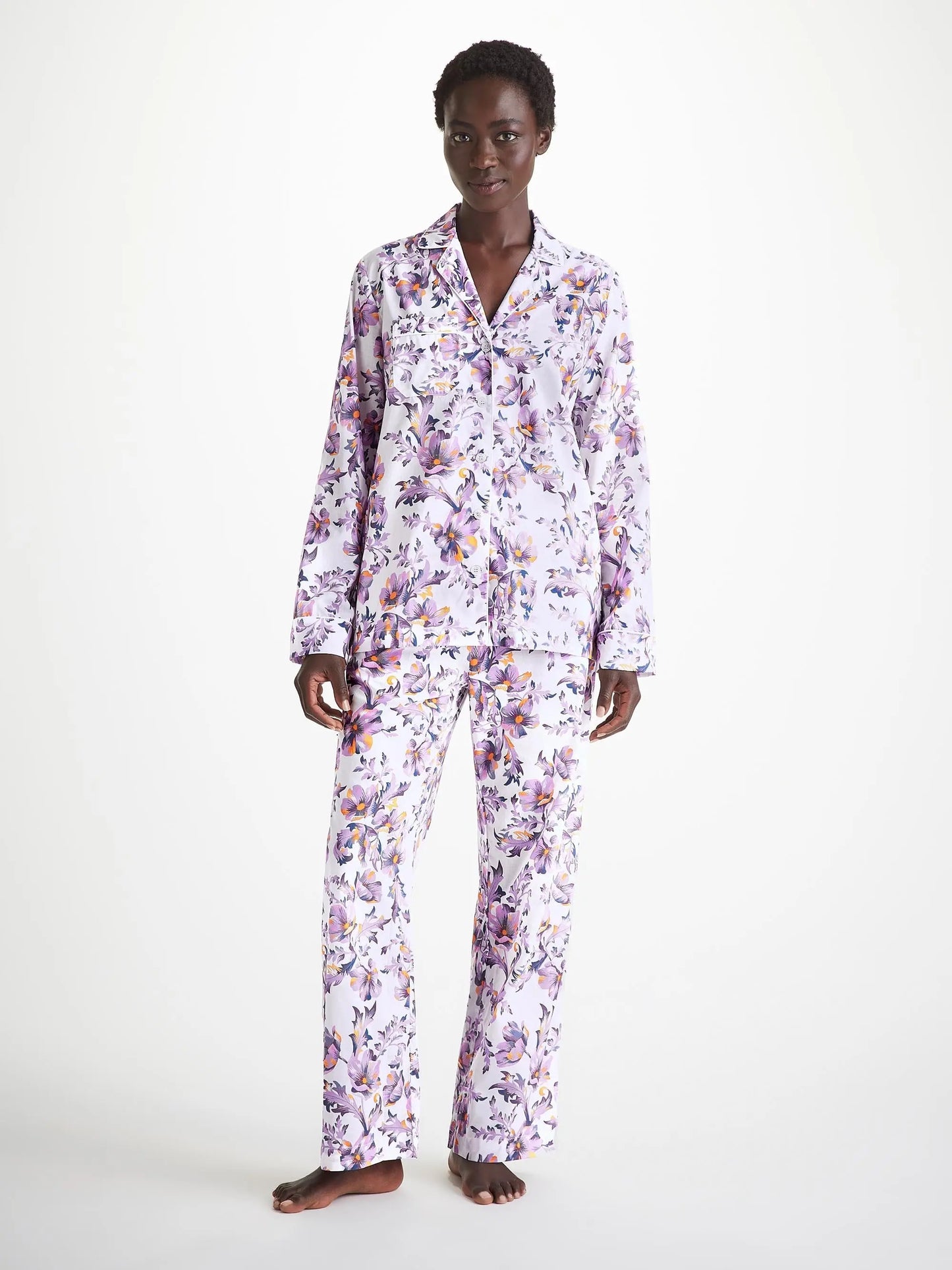 Derek Rose Women's Pyjamas Cotton Batiste White Wildflower Print Derek Rose