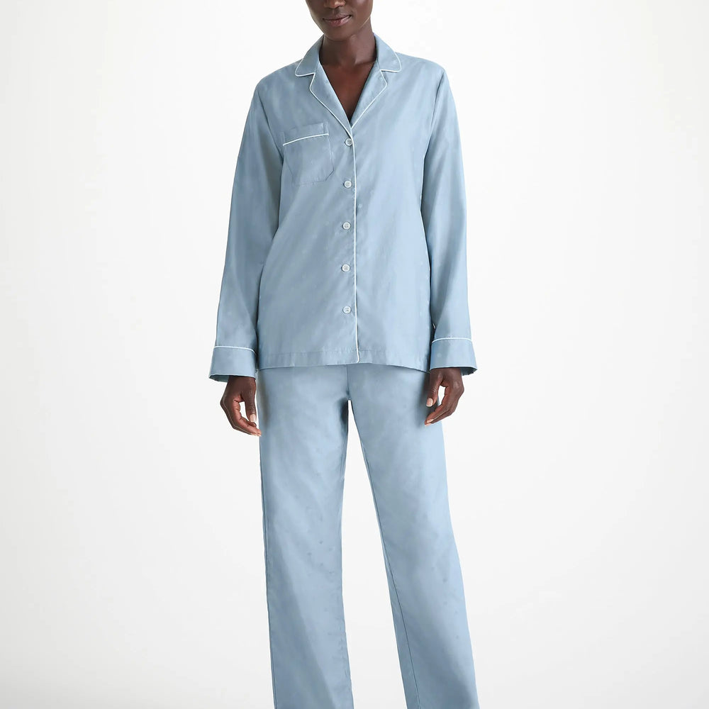 Derek Rose Women's Pyjamas Cotton Jacquard Blue Seashell Pattern Derek Rose