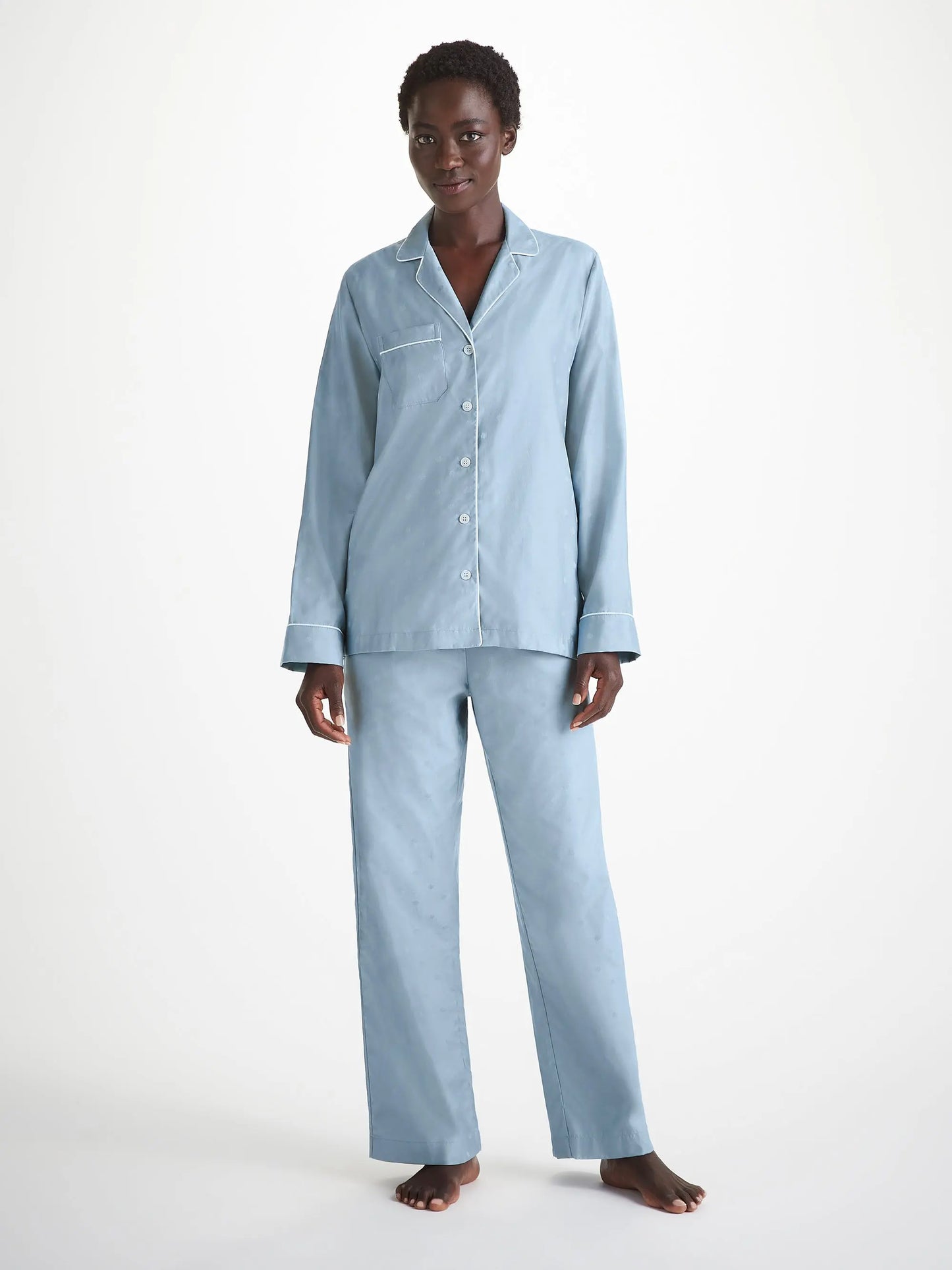 Derek Rose Women's Pyjamas Cotton Jacquard Blue Seashell Pattern Derek Rose