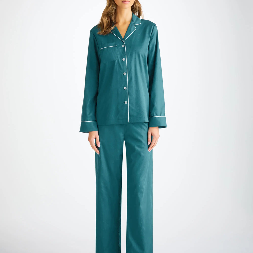 Derek Rose Women's Pyjamas Cotton Jacquard Jungle Green Paisley Motif Derek Rose