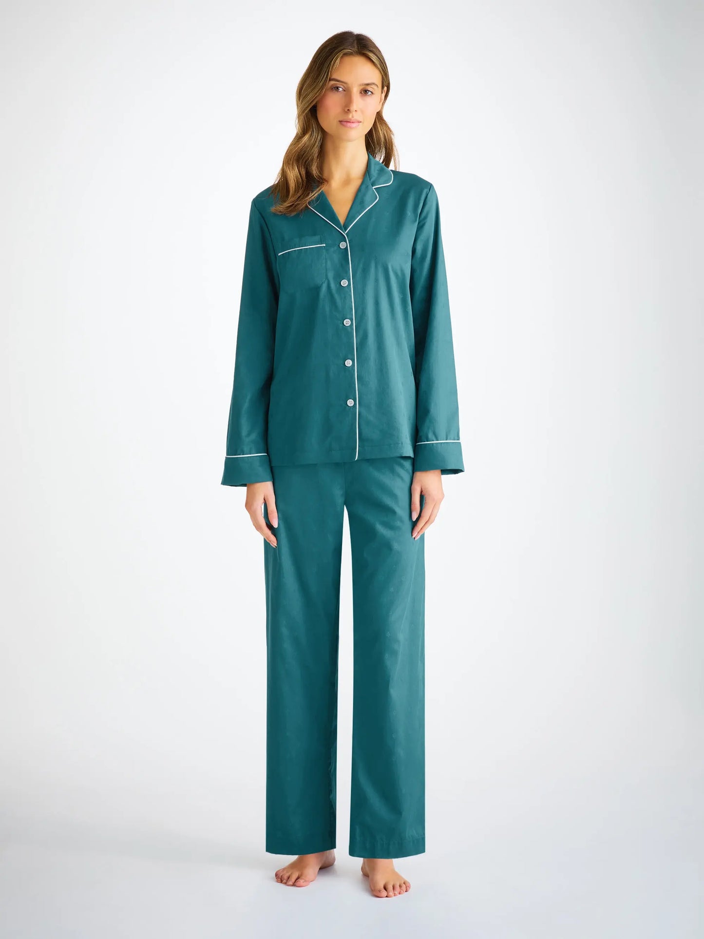 Derek Rose Women's Pyjamas Cotton Jacquard Jungle Green Paisley Motif Derek Rose