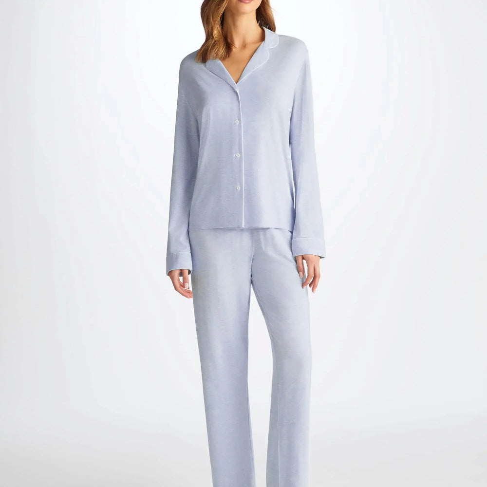 Derek Rose Women's Pyjamas Ethan Micro Modal Stretch Light Blue Marl Derek Rose
