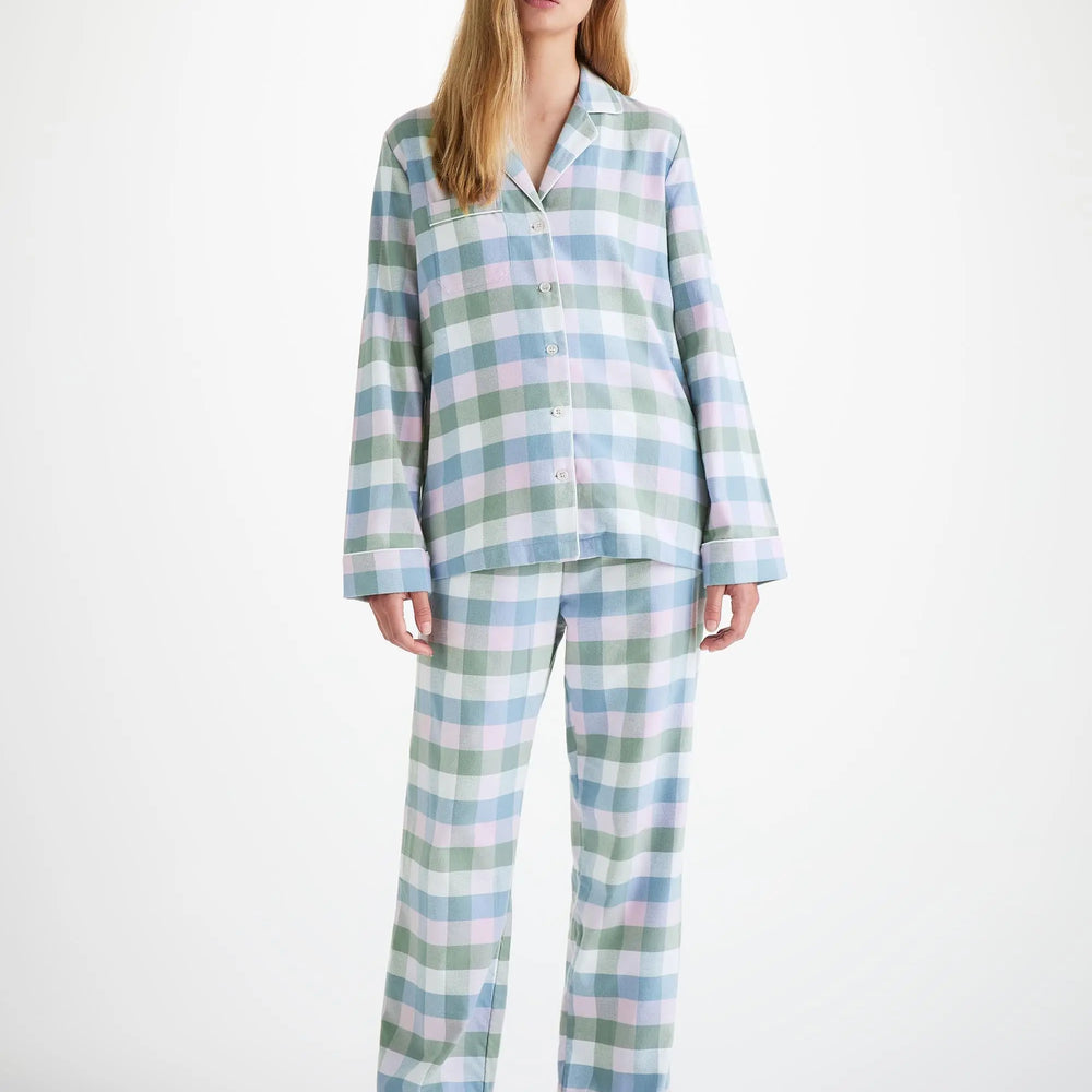 Derek Rose Women's Pyjamas Kelburn 45 Brushed Cotton Green Derek Rose