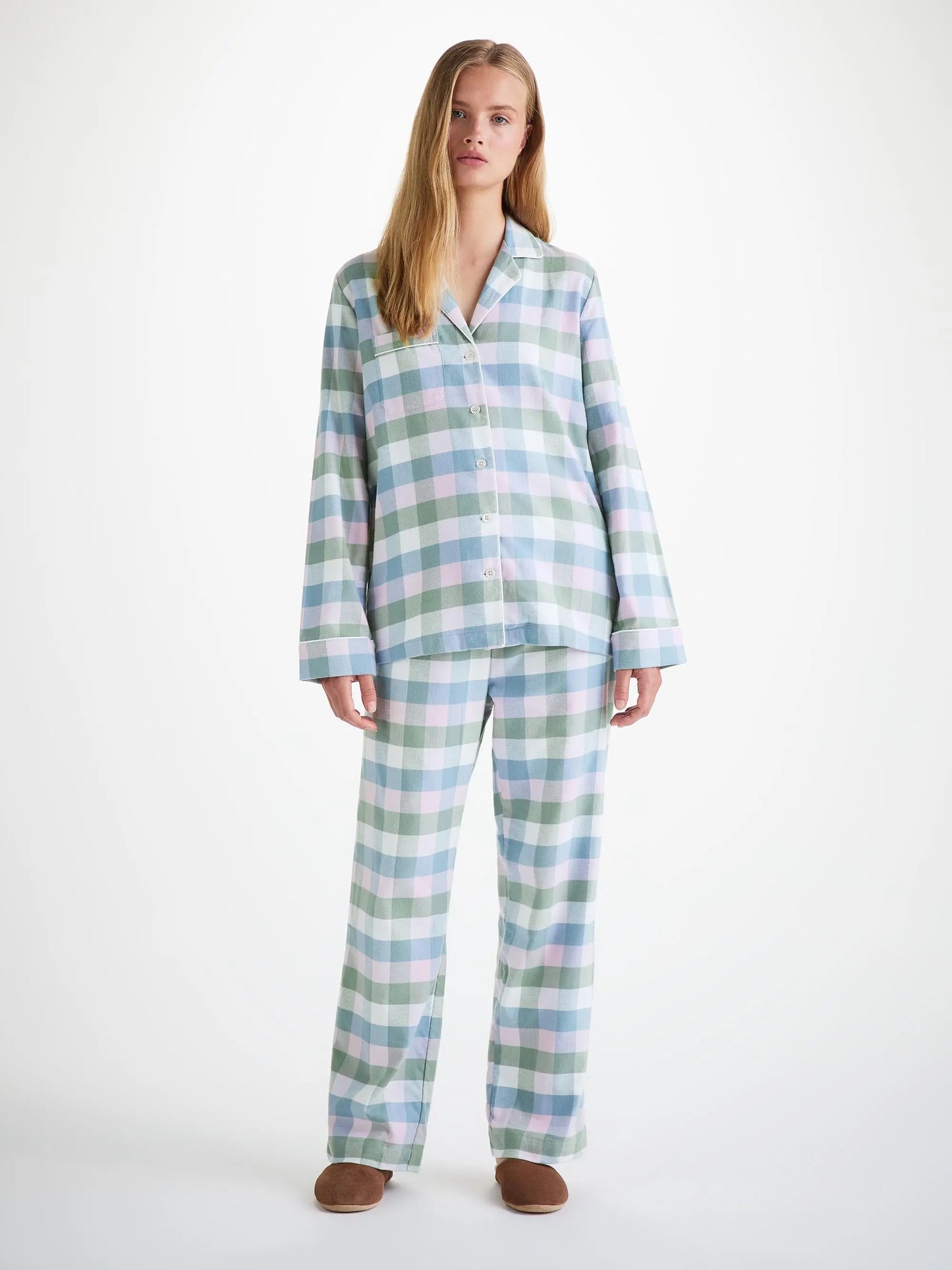 Derek Rose Women's Pyjamas Kelburn 45 Brushed Cotton Green Derek Rose