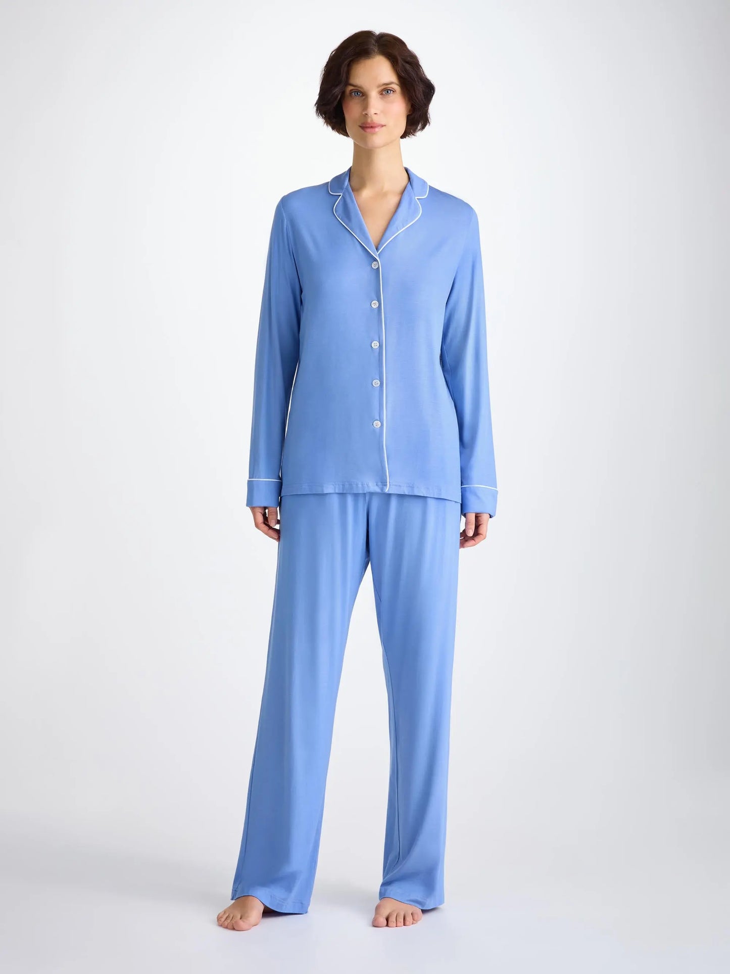 Derek Rose Women's Pyjamas Lara Micro Modal Stretch Cornflower Blue Derek Rose
