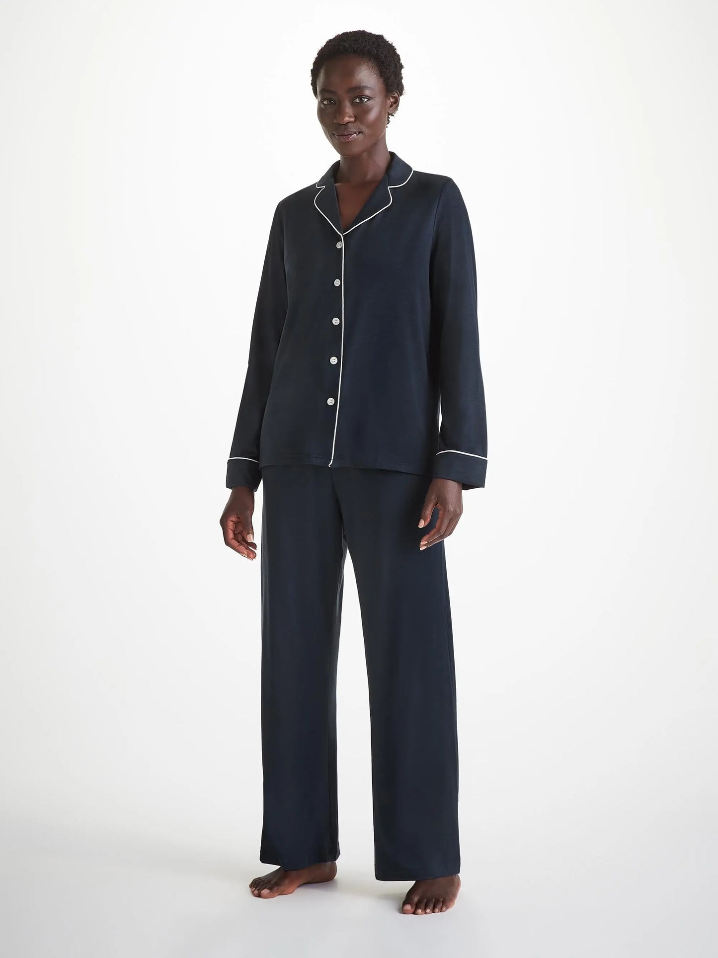 Derek Rose Women's Pyjamas Lara Micro Modal Stretch Navy Derek Rose