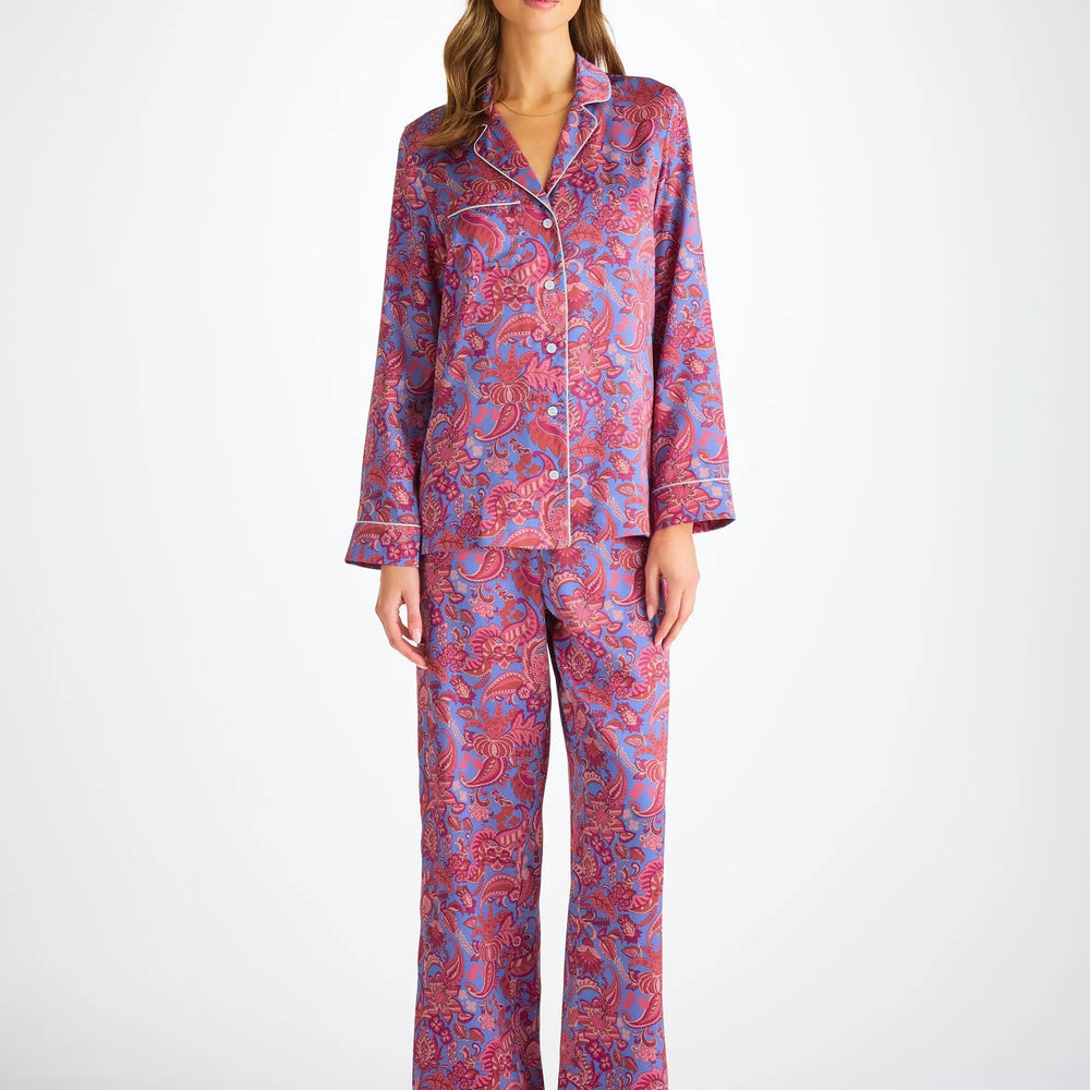 Derek Rose Women's Pyjamas Silk Satin Amethyst Jungle Paisley Pattern Derek Rose