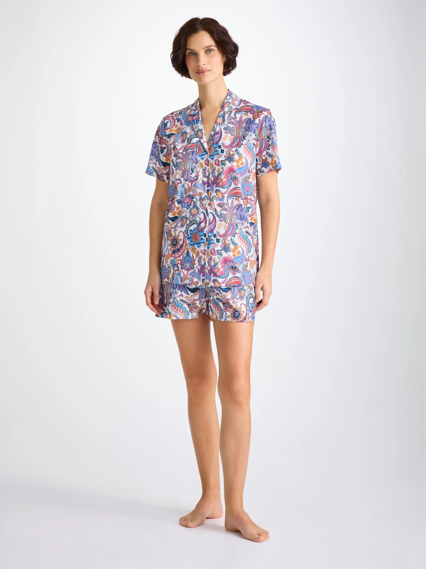 Derek Rose Women's Short Pyjamas Cotton Batiste Multi Jungle Paisley Print Derek Rose