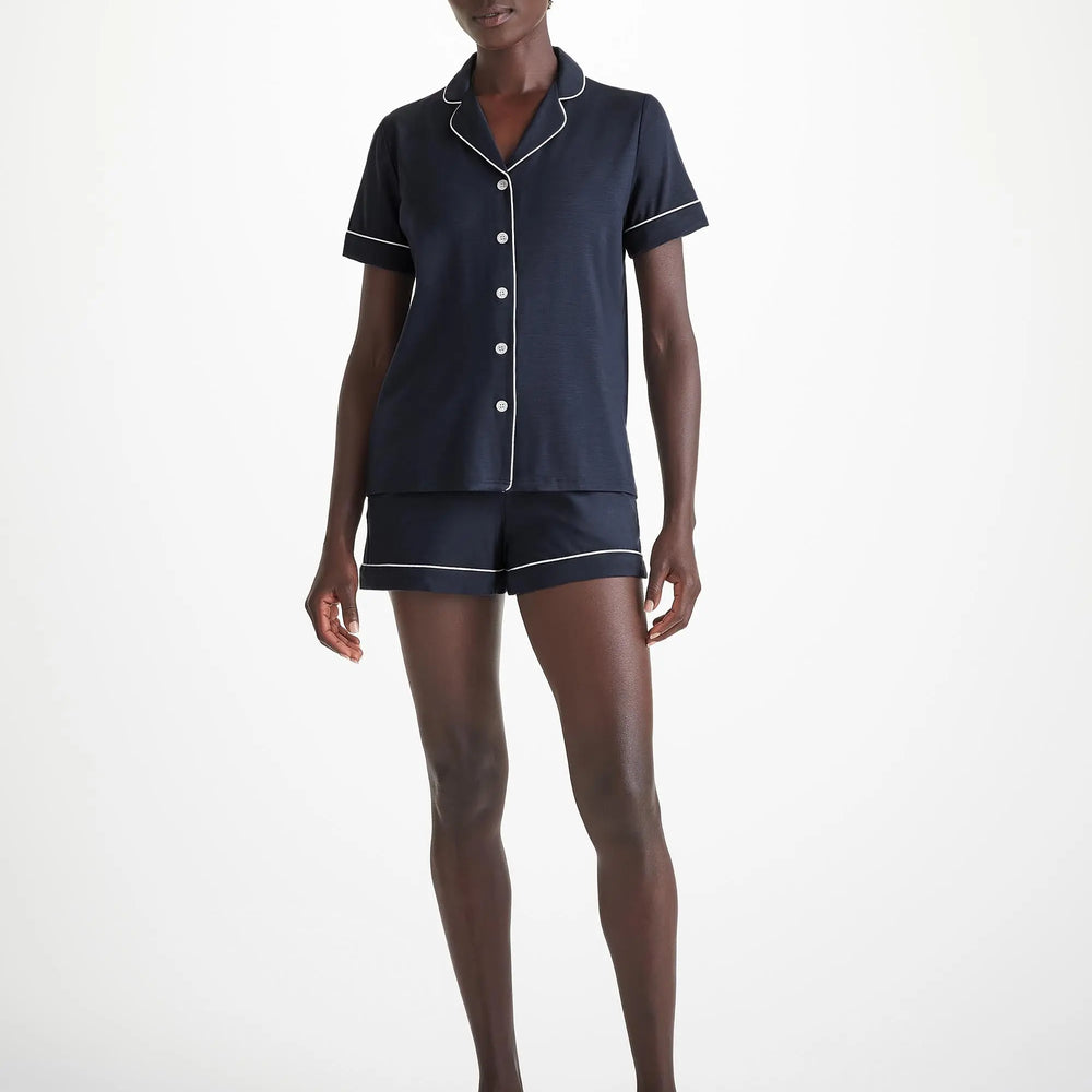 Derek Rose Women's Short Pyjamas Lara Micro Modal Stretch Navy Derek Rose
