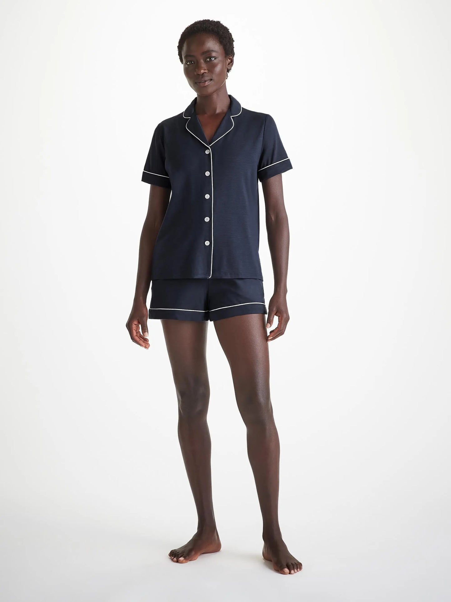 Derek Rose Women's Short Pyjamas Lara Micro Modal Stretch Navy Derek Rose
