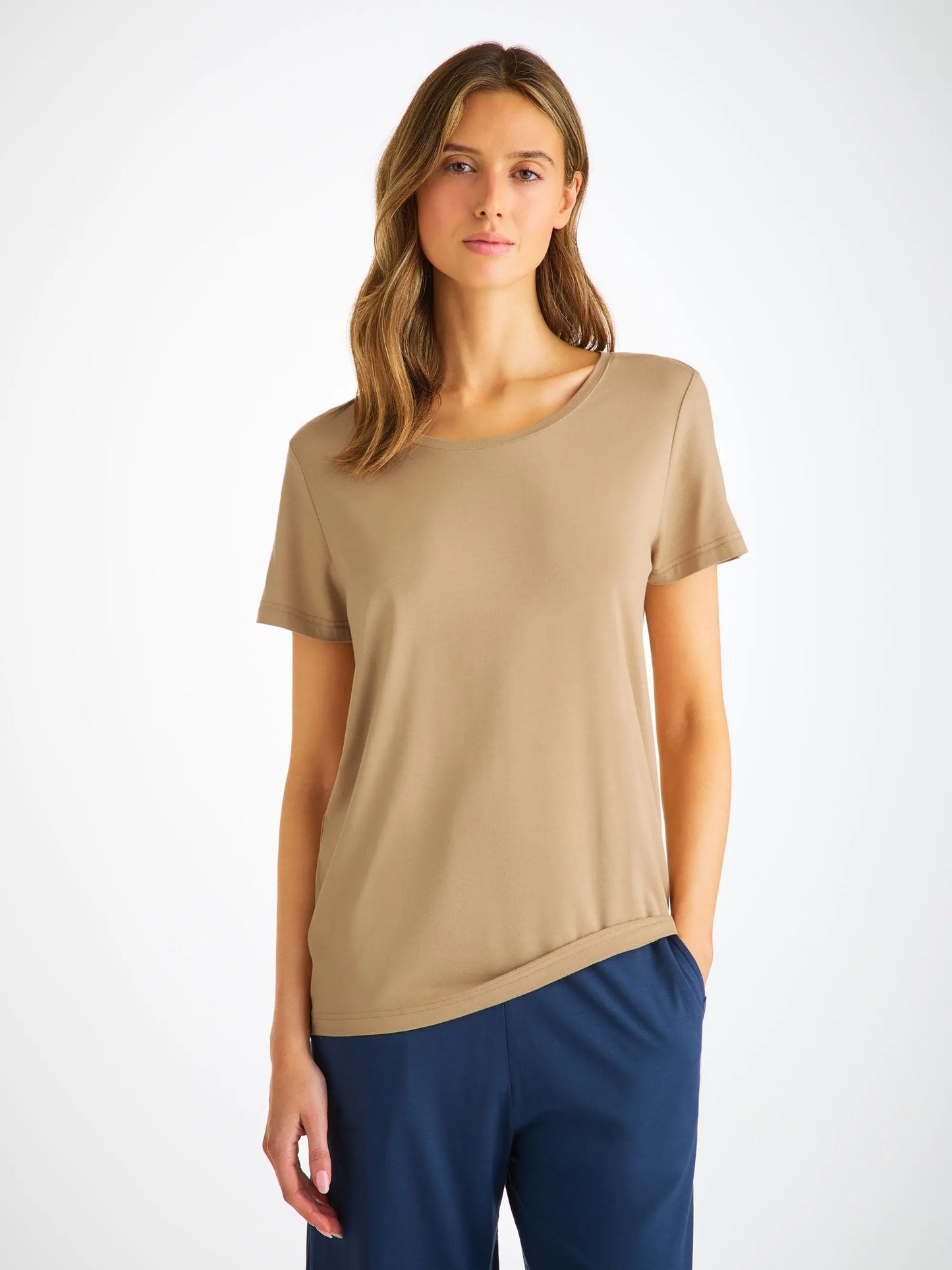 Derek Rose Women's T-Shirt Lara Micro Modal Stretch Camel Derek Rose