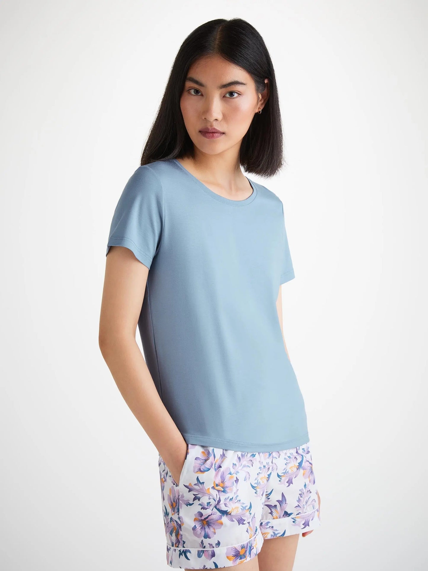 Derek Rose Women's T-Shirt Lara Micro Modal Stretch Cloud Blue Derek Rose