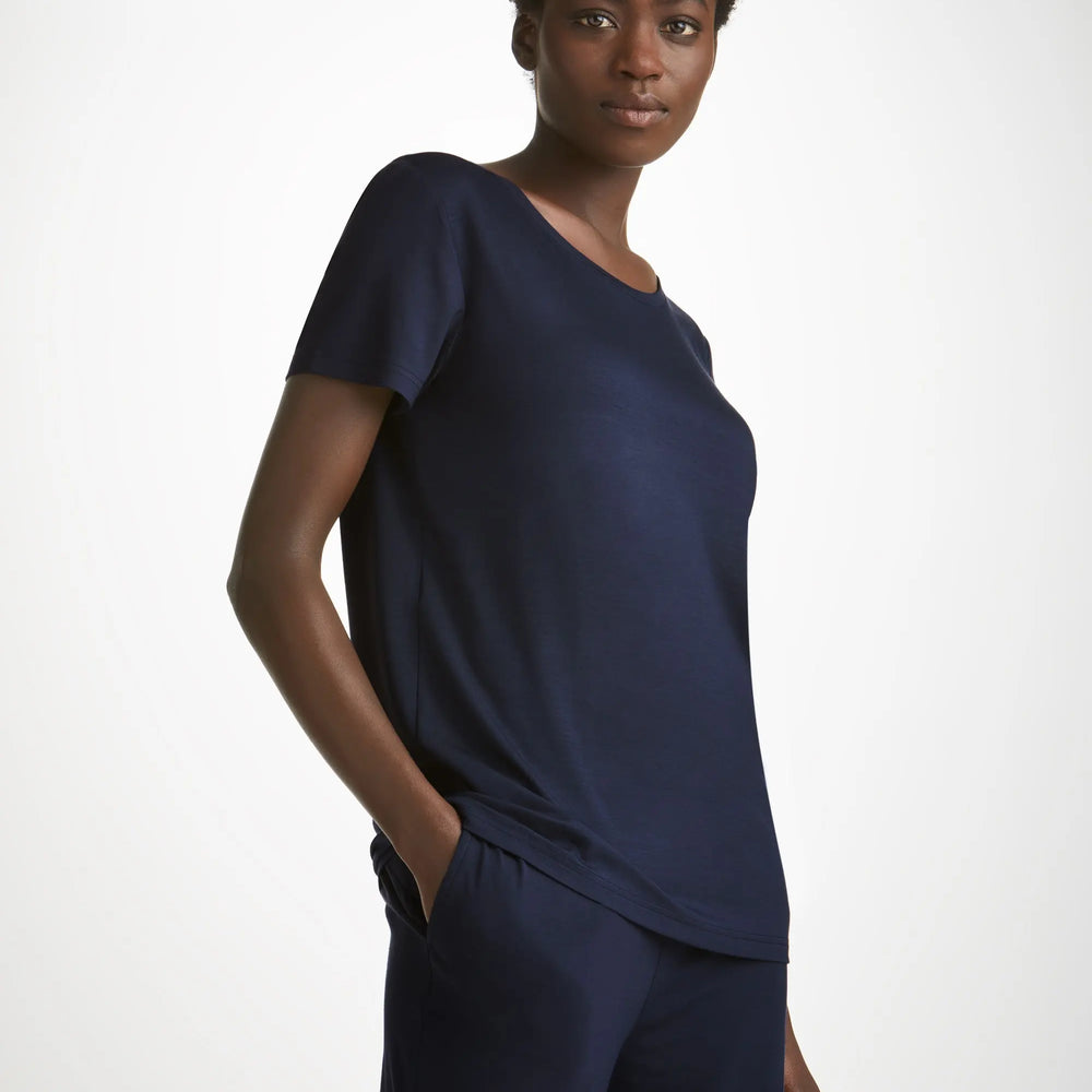Derek Rose Women's T-Shirt Lara Micro Modal Stretch Navy Derek Rose