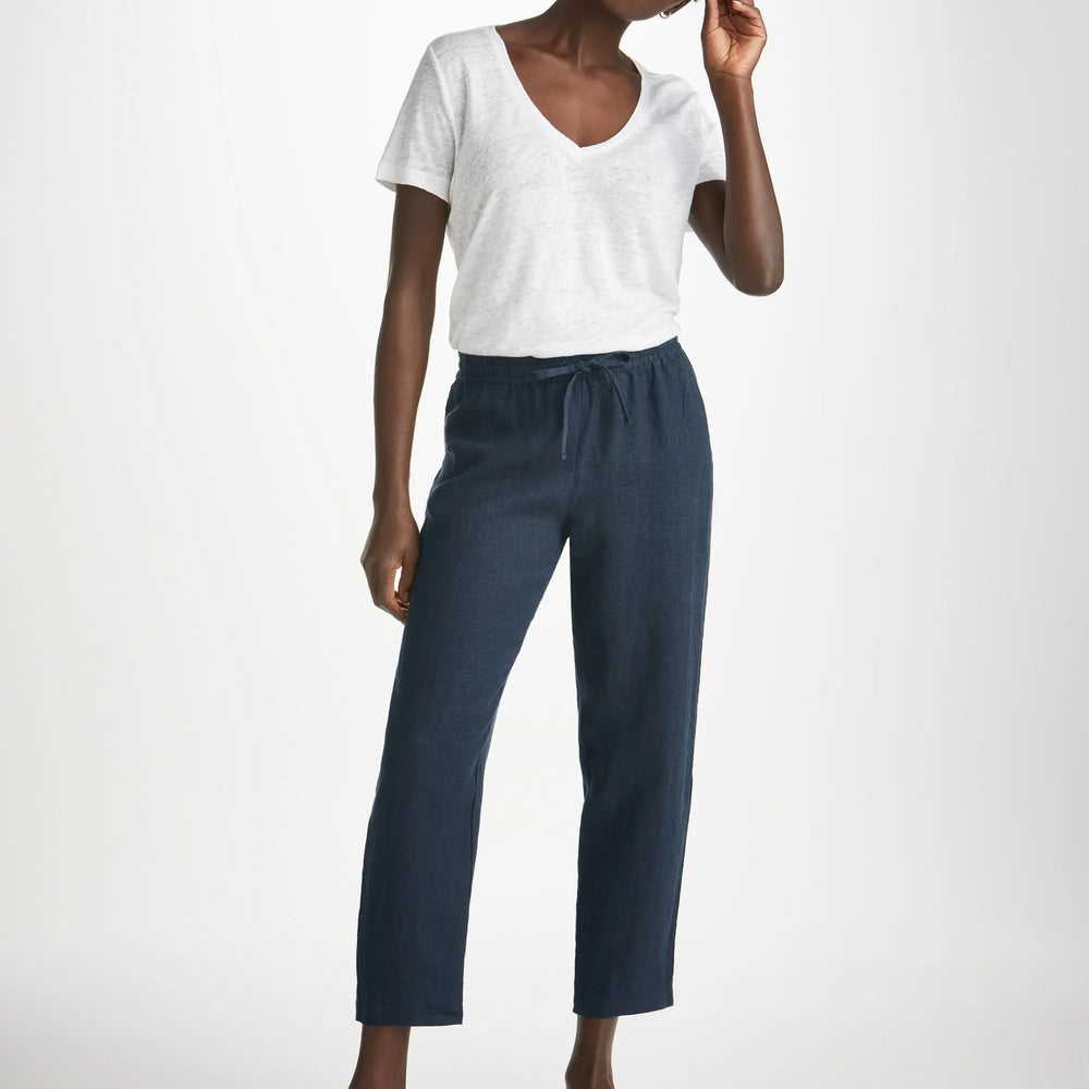 Derek Rose Women's Trousers Vienna Linen Navy Derek Rose