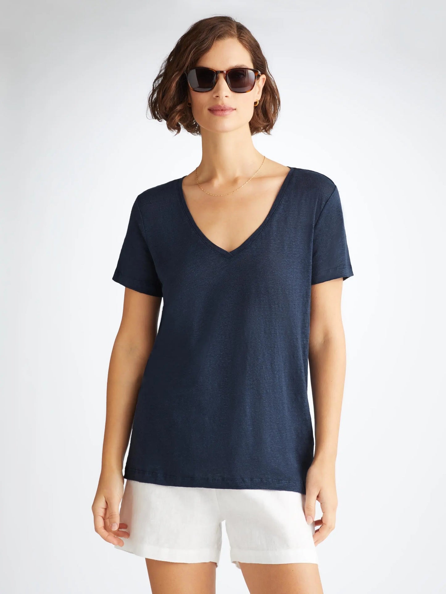 Derek Rose Women's V-Neck T-Shirt Jordan Linen Navy Derek Rose