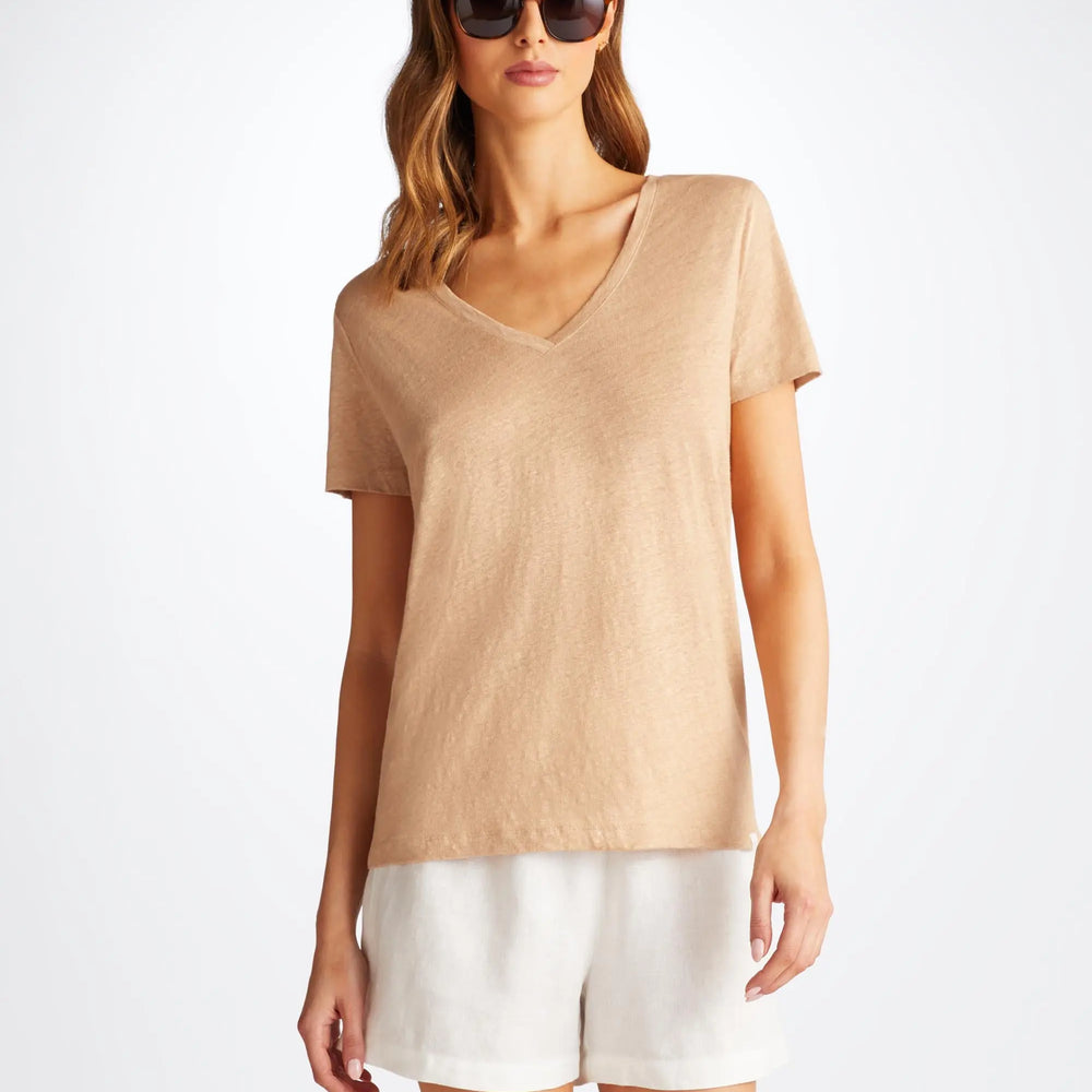 Derek Rose Women's V-Neck T-Shirt Jordan Linen Sand Derek Rose