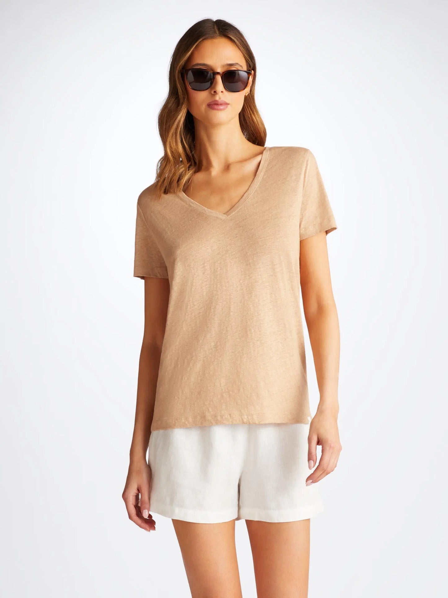 Derek Rose Women's V-Neck T-Shirt Jordan Linen Sand Derek Rose