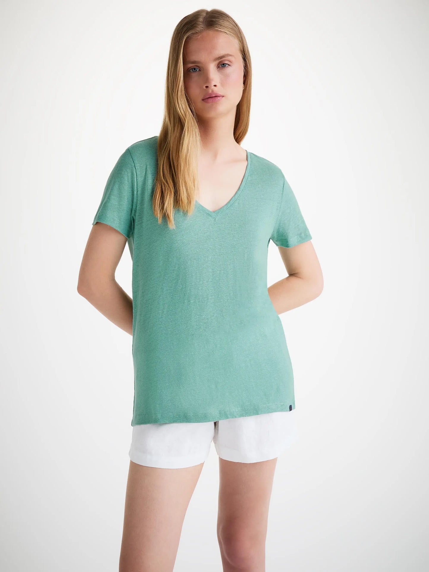 Derek Rose Women's V-Neck T-Shirt Jordan Linen Soft Aqua Derek Rose
