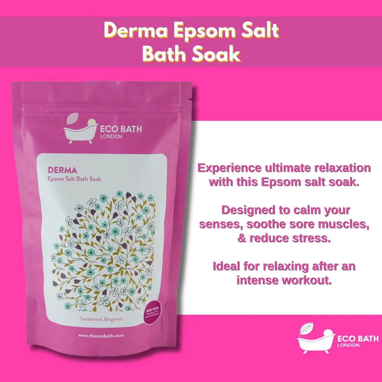 Derma Epsom Salt Bath Soak - Pouch | 500g & 1000g Eco Bath London