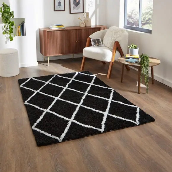 Diamond Berber Shaggy Rug Dunelm