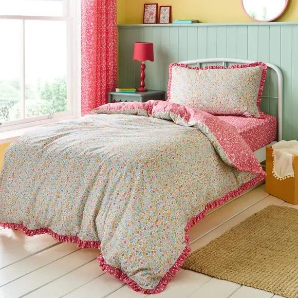 Ditsy Frill Reversible Duvet Cover and Pillowcase Set Dunelm