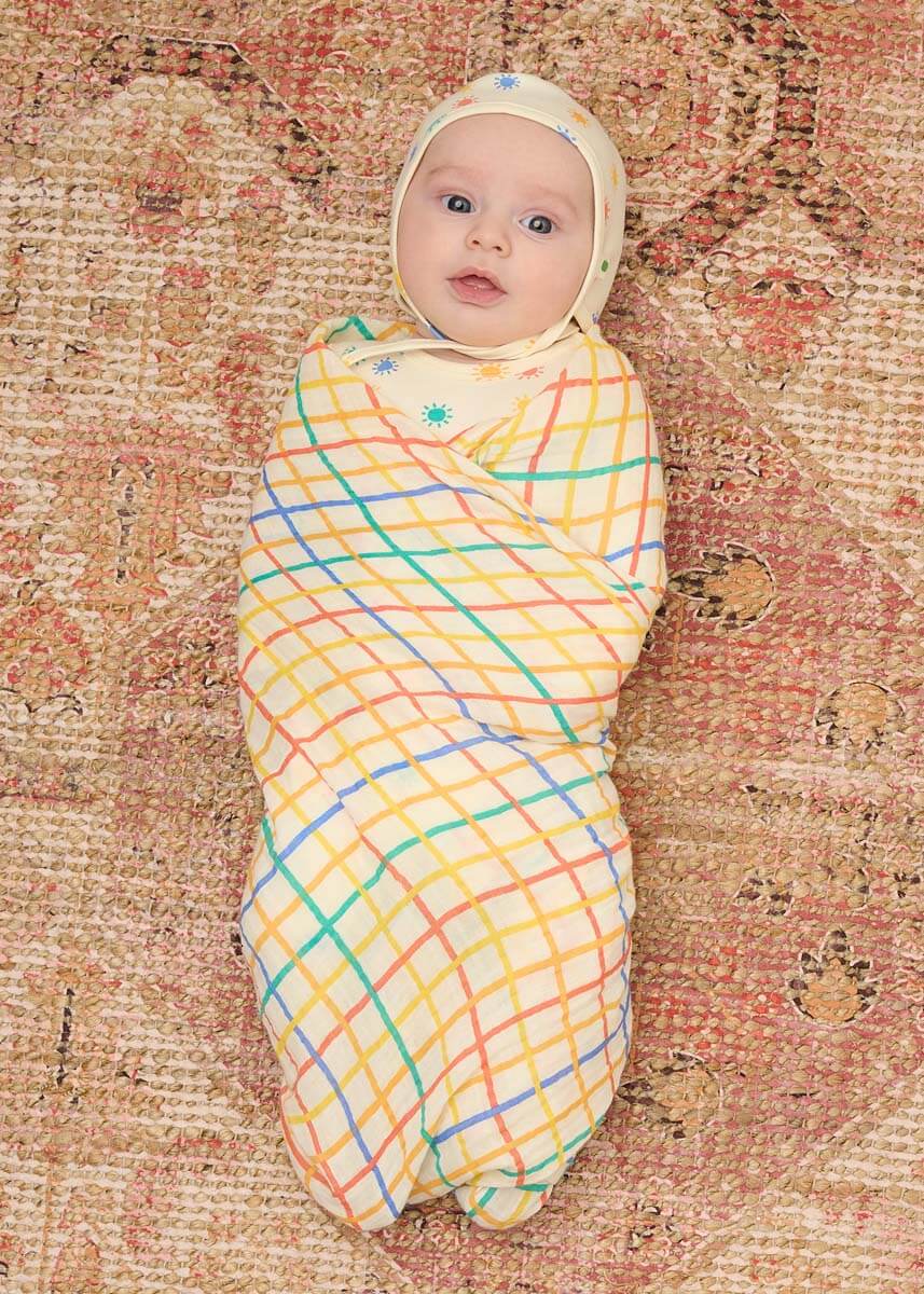 Ditto - Rainbow Check Large Muslin Swaddle Blanket The bonniemob