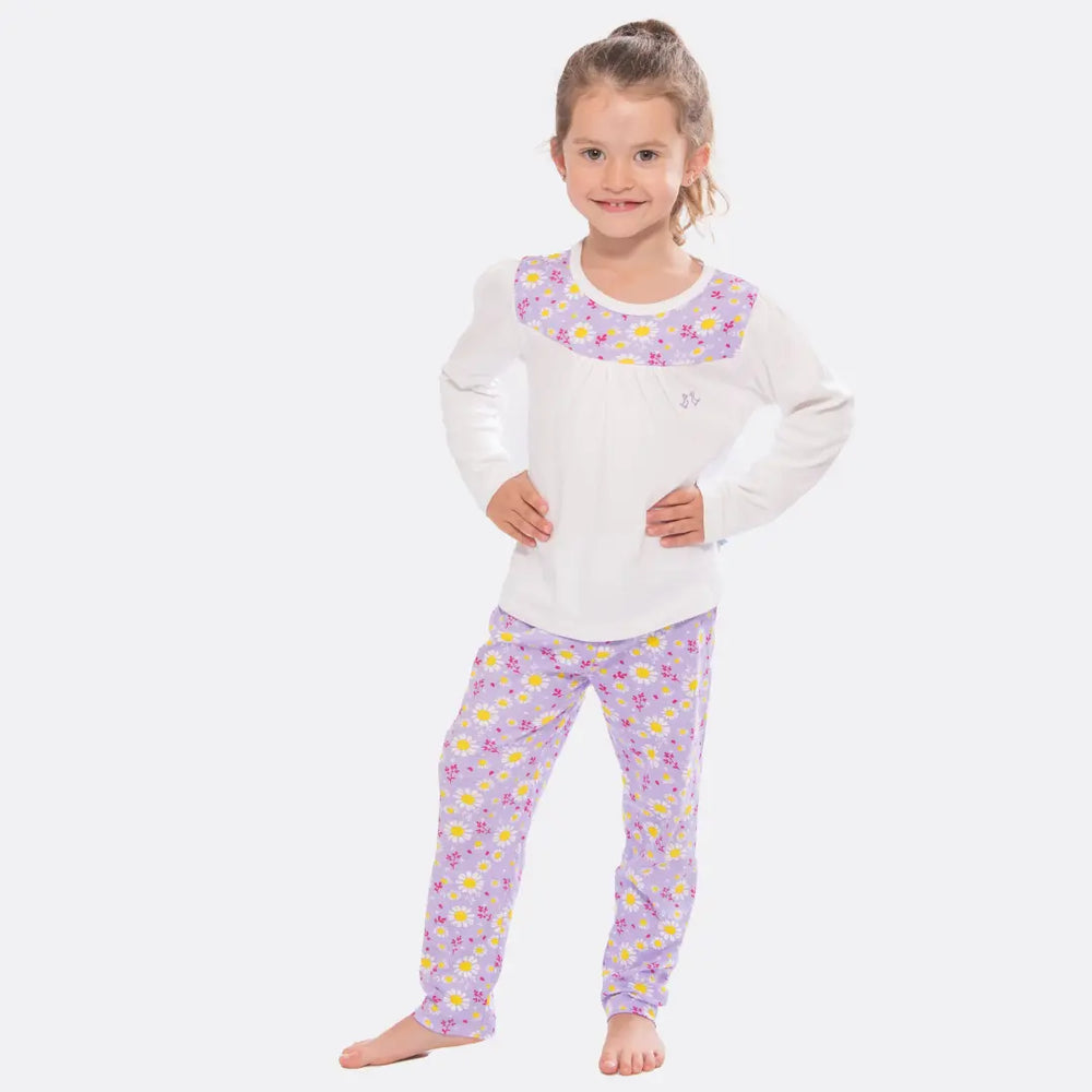 Dizzy Daisy Print Girls Interlock Pyjamas Luca and Rosa
