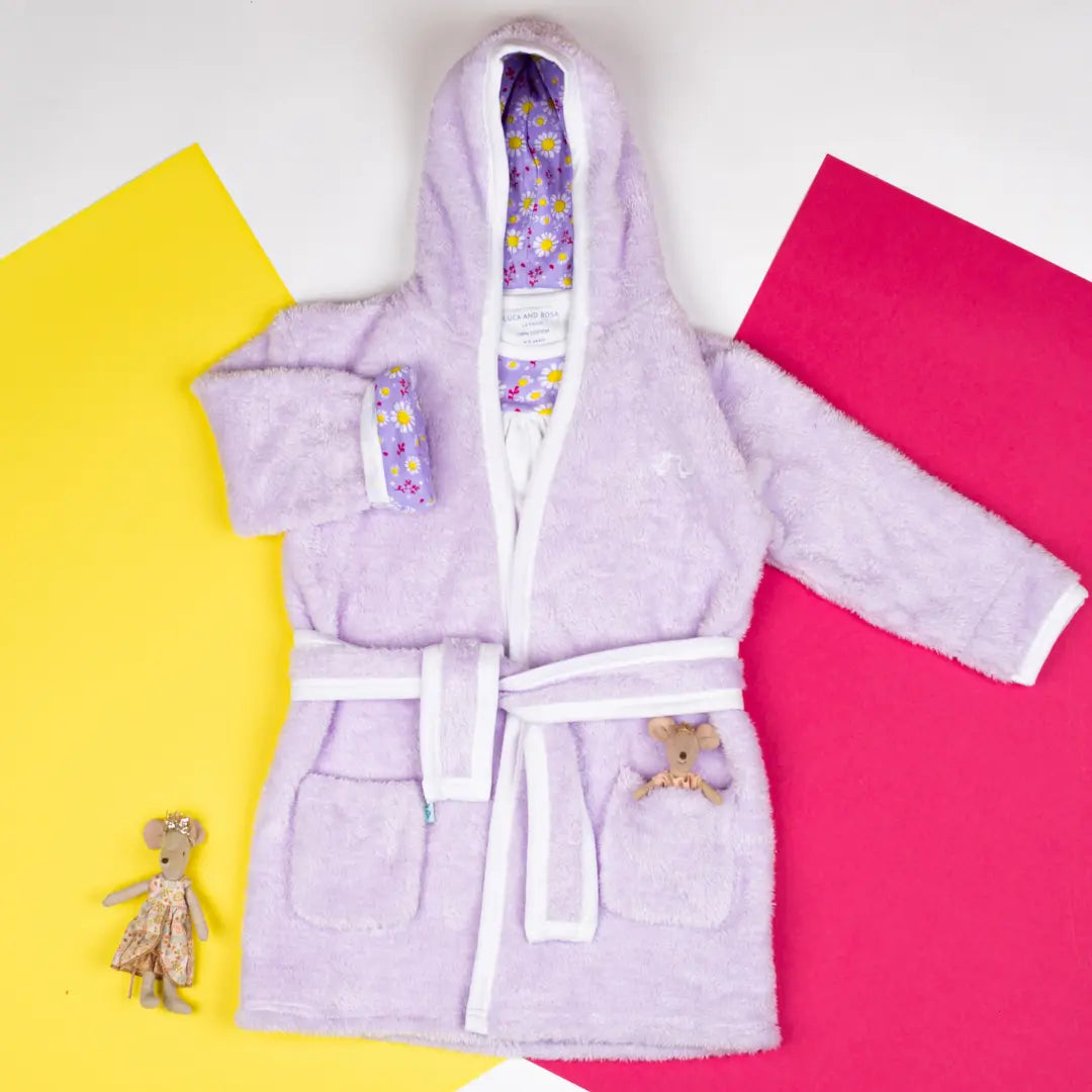 Dizzy Daisy Print Girls Lilac Dressing Gown Luca and Rosa