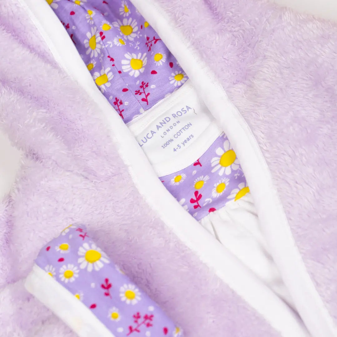 Dizzy Daisy Print Girls Lilac Dressing Gown Luca and Rosa