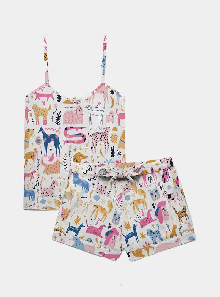 Dog Print Women's Cami Organic Cotton Short Set Myza