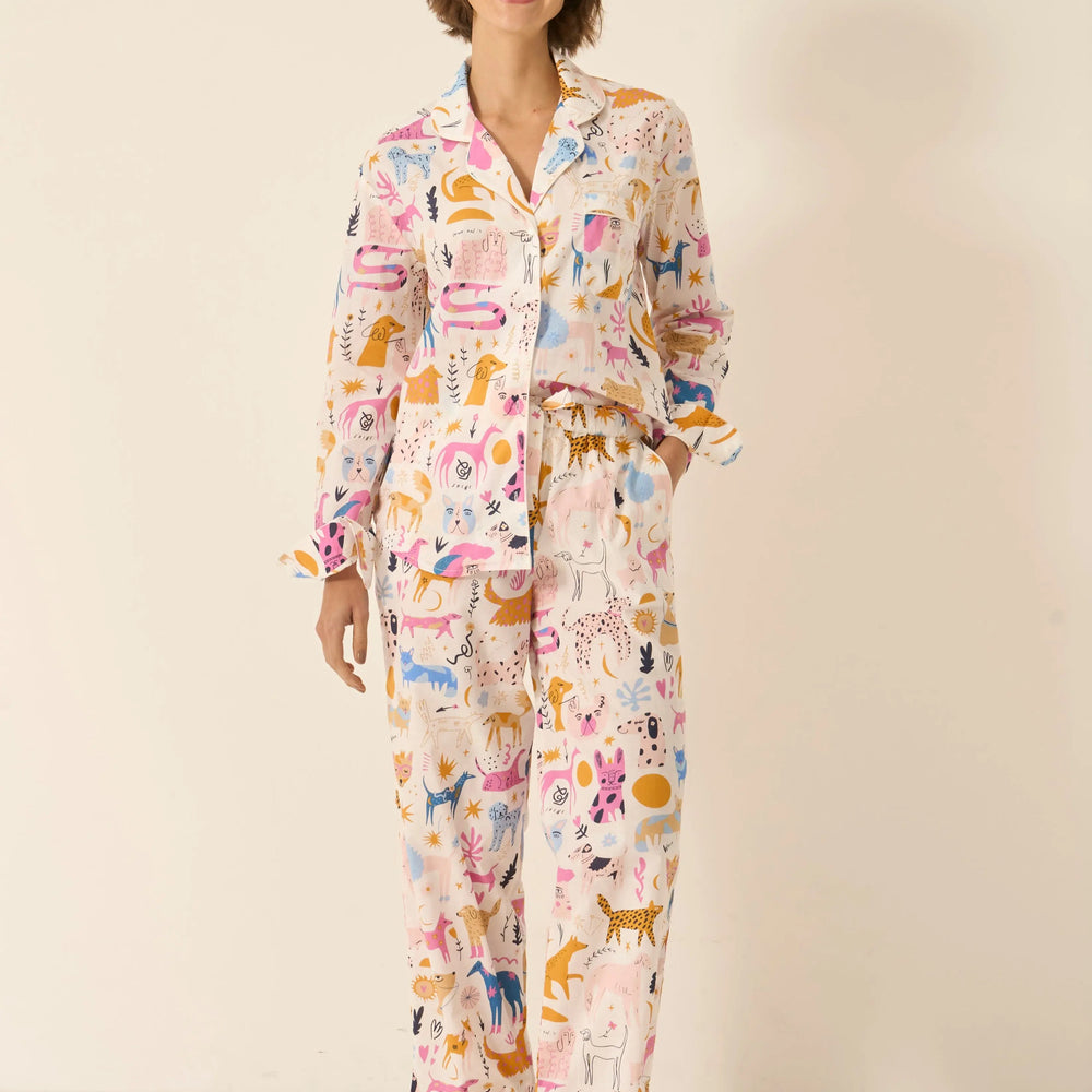 Dog Print Women's Long Sleeve Organic Cotton Pyjama Trouser Set Myza