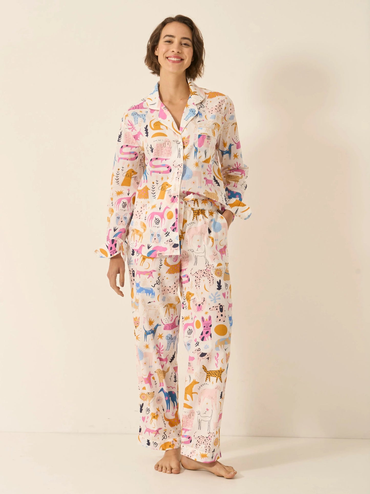 Dog Print Women's Long Sleeve Organic Cotton Pyjama Trouser Set Myza