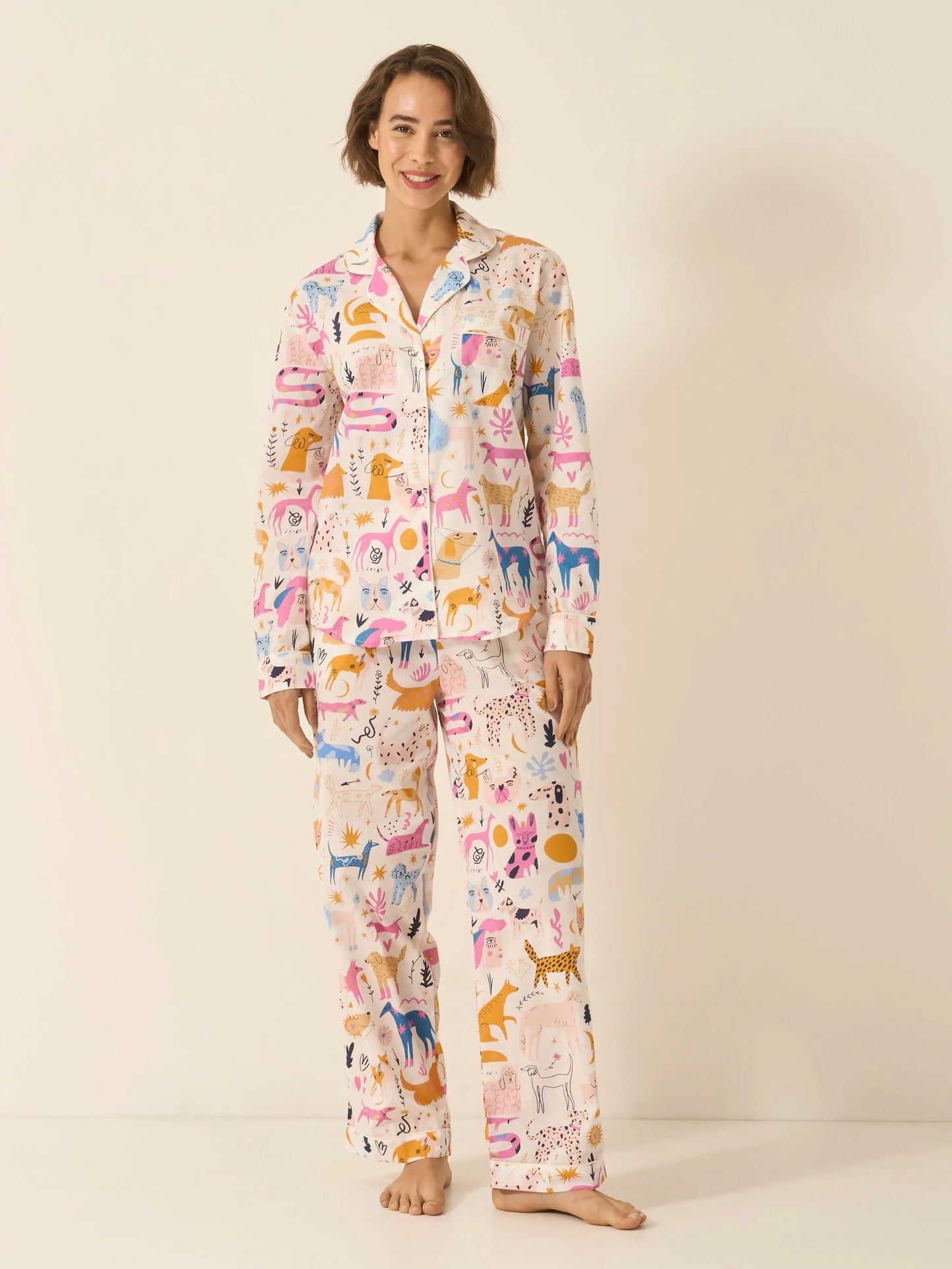 Dog Print Women's Long Sleeve Organic Cotton Pyjama Trouser Set Myza