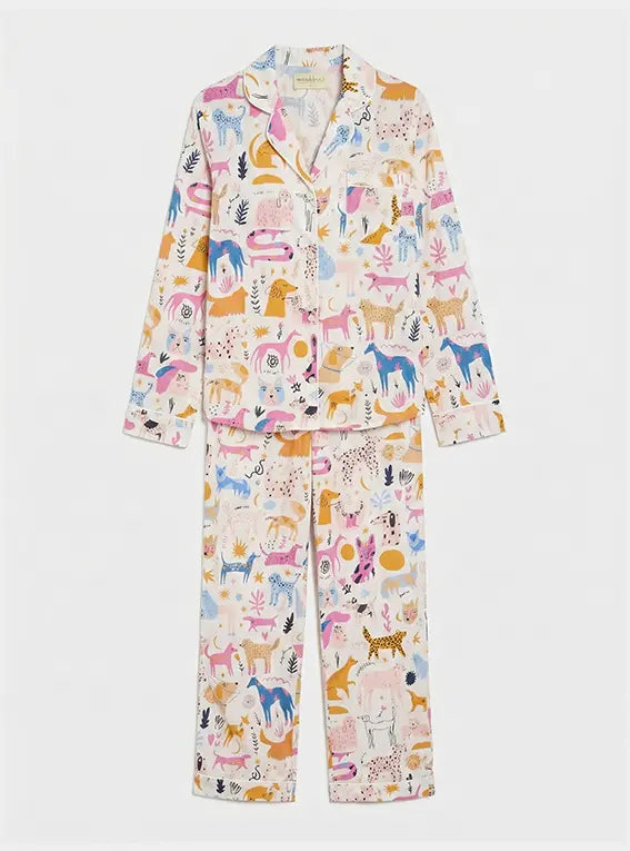 Dog Print Women's Long Sleeve Organic Cotton Pyjama Trouser Set Myza