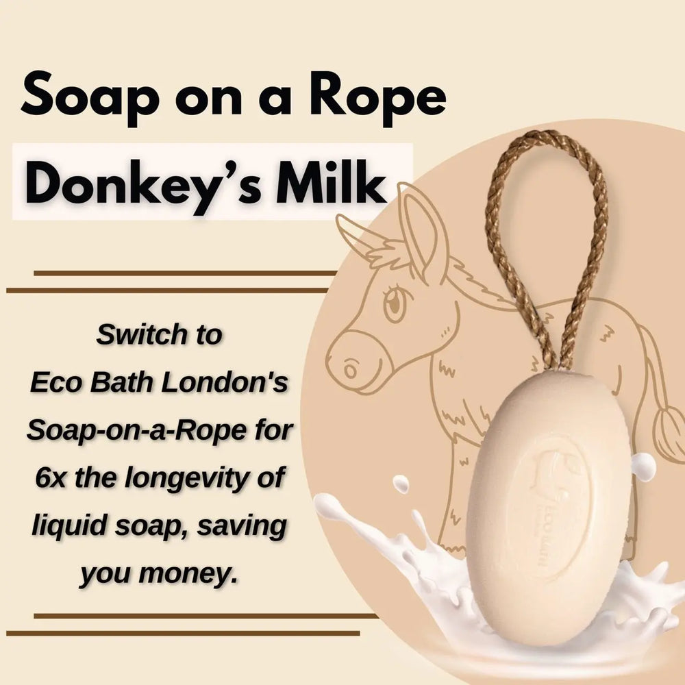 Donkey’s Milk Soap on a Rope 220g - Luxurious and Eco Friendly Body Wash Bar with Shea Butter Eco Bath London