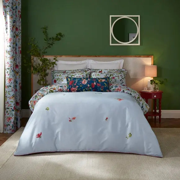 Dorma Modern Romance Vintage Blue 100% Cotton Duvet Cover & Pillowcase Set Dunelm