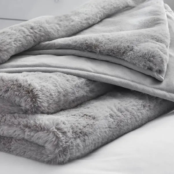 Dorma Purity Faux Fur Grey Bedspread Dunelm
