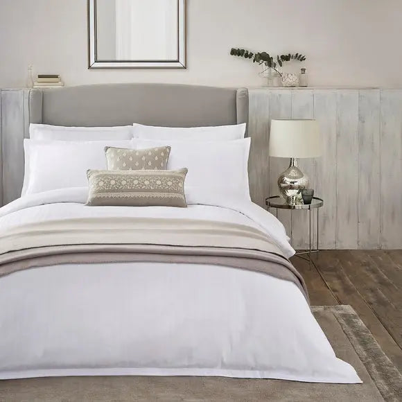 Dorma Purity Staunton Waffle Stripe White 100% Cotton Duvet Cover and Pillowcase Set Dunelm