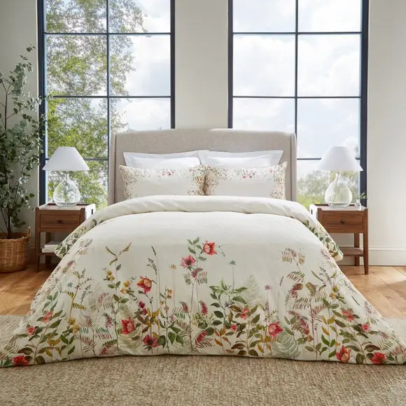 Dorma Rambling Rose Cream Cotton Duvet Cover and Pillowcase Set Dunelm