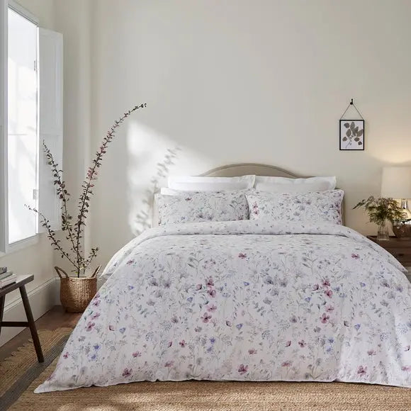 Dorma Wildflower Mauve Cotton Duvet Cover and Pillowcase Set Dunelm