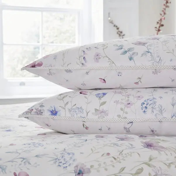 Dorma Wildflower Mauve Cotton Pillowcase Pair Dunelm