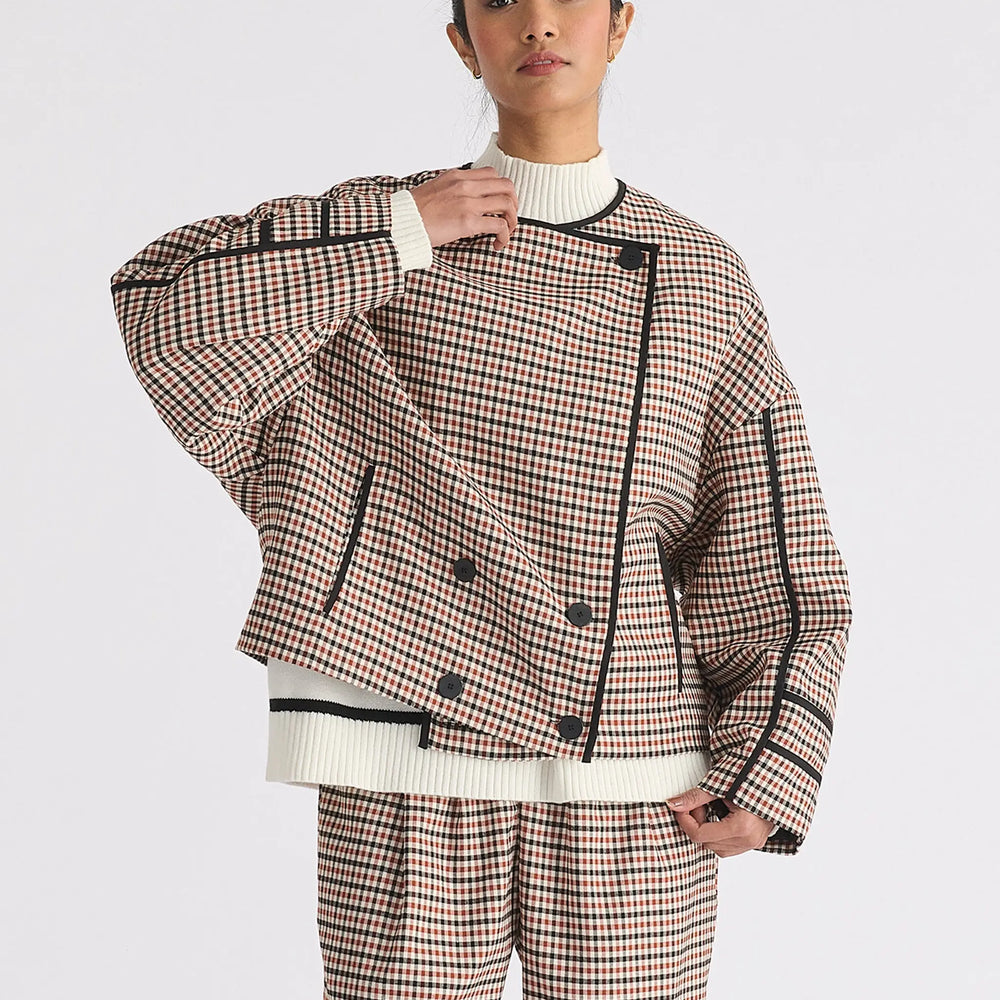 Double Breasted Check Jacket With Matching Scarf Paisie