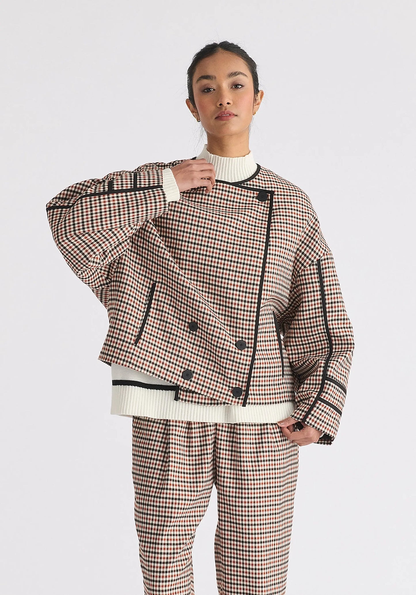 Double Breasted Check Jacket With Matching Scarf Paisie
