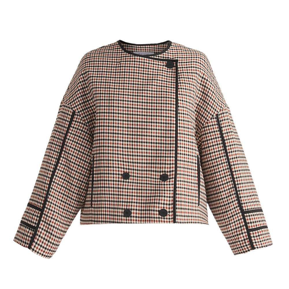Double Breasted Check Jacket With Matching Scarf Paisie