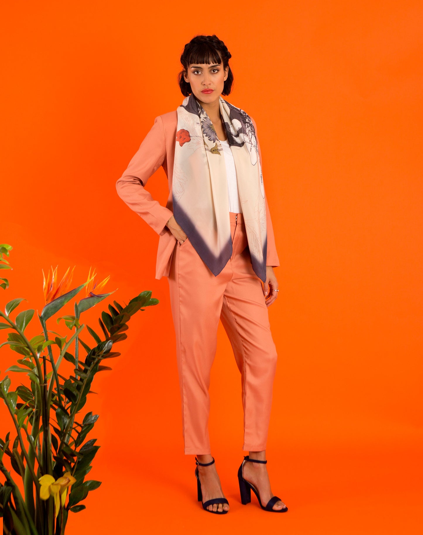 Navy blue and cream "Dragonfly Silk" square Silk scarf Alice Acreman Silks