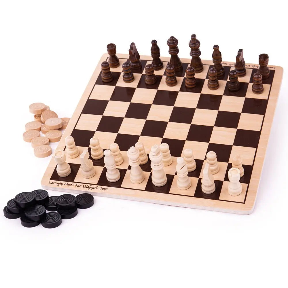 Draughts and Chess Set - FSC® Certified Wood Toby Tiger