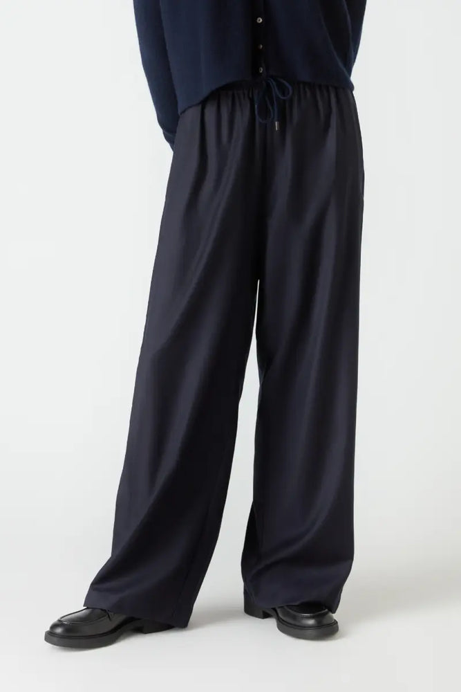 Drawstring Wool Palazzo - Navy Bamford