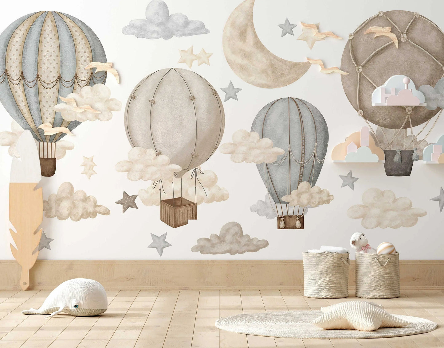 Dreamy Hot Air Balloons and Stars Wall Sticker for Nursery and Kids' Room ClickWalls
