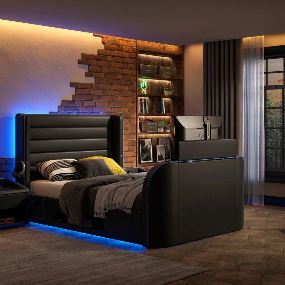 Drift Gaming Ottoman TV Bed Frame - Black Dreams